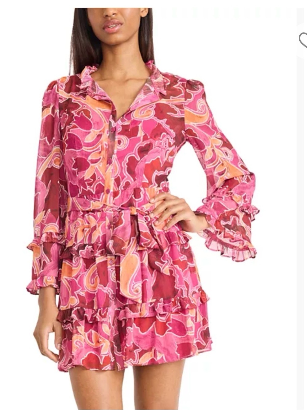 Donna Morgan Floral Ruffle Tiered Button Front Dress